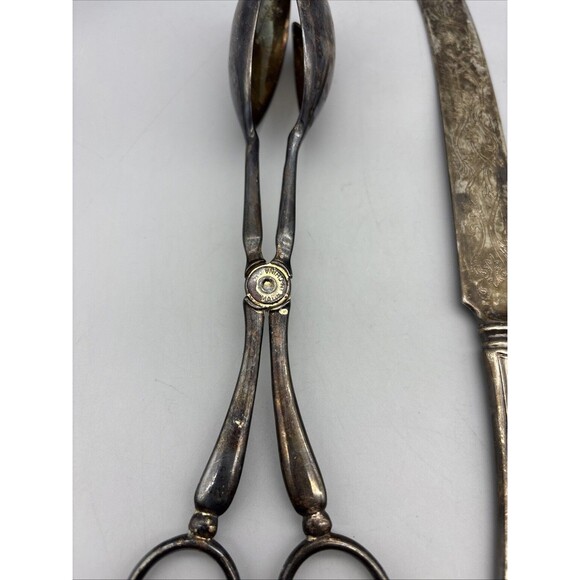 Princess House Silver Plated Serving Set Cake Server & Knife & Salad Tongs Italy - Picture 7 of 11